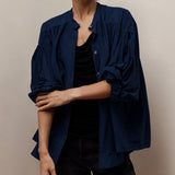 Mira Blouse | Navy Silk Cotton