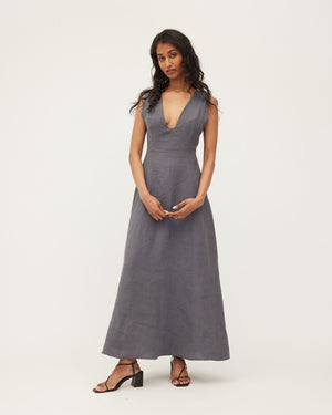 
            
                Load image into Gallery viewer, NEXT LIFETIME DRESS | STEEL WASHED LINEN
            
        