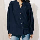 Mira Blouse | Navy Silk Cotton