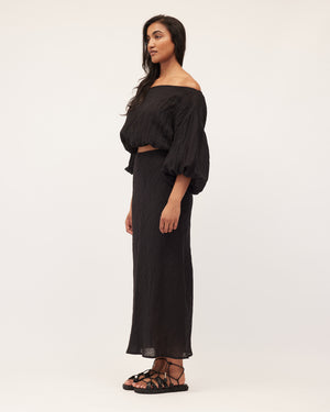 
            
                Load image into Gallery viewer, BIAS SKIRT | BLACK LINEN
            
        