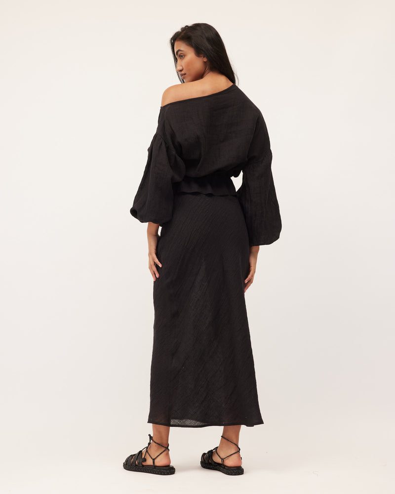 
            
                Load image into Gallery viewer, ANNA FRILL BLOUSE | BLACK LINEN
            
        