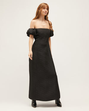 LEON DRESS | BLACK SATEEN