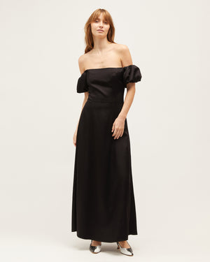 LEON DRESS | BLACK SATEEN