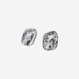 Stoned Disk Earrings | Hammered Silver