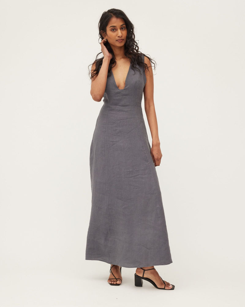 
            
                Load image into Gallery viewer, NEXT LIFETIME DRESS | STEEL WASHED LINEN
            
        