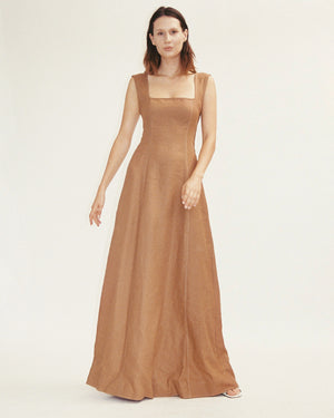 Naia Dress - Cognac Contrast Stitch