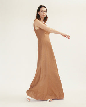 Naia Dress - Cognac Contrast Stitch