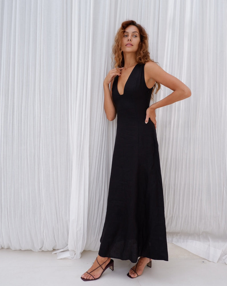 
            
                Load image into Gallery viewer, NEXT LIFETIME DRESS | BLACK WASHED LINEN
            
        