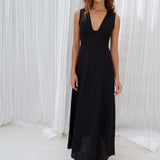 NEXT LIFETIME DRESS | BLACK WASHED LINEN