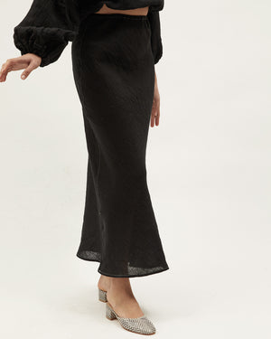 BIAS SKIRT | BLACK CONTRAST STITCH LINEN