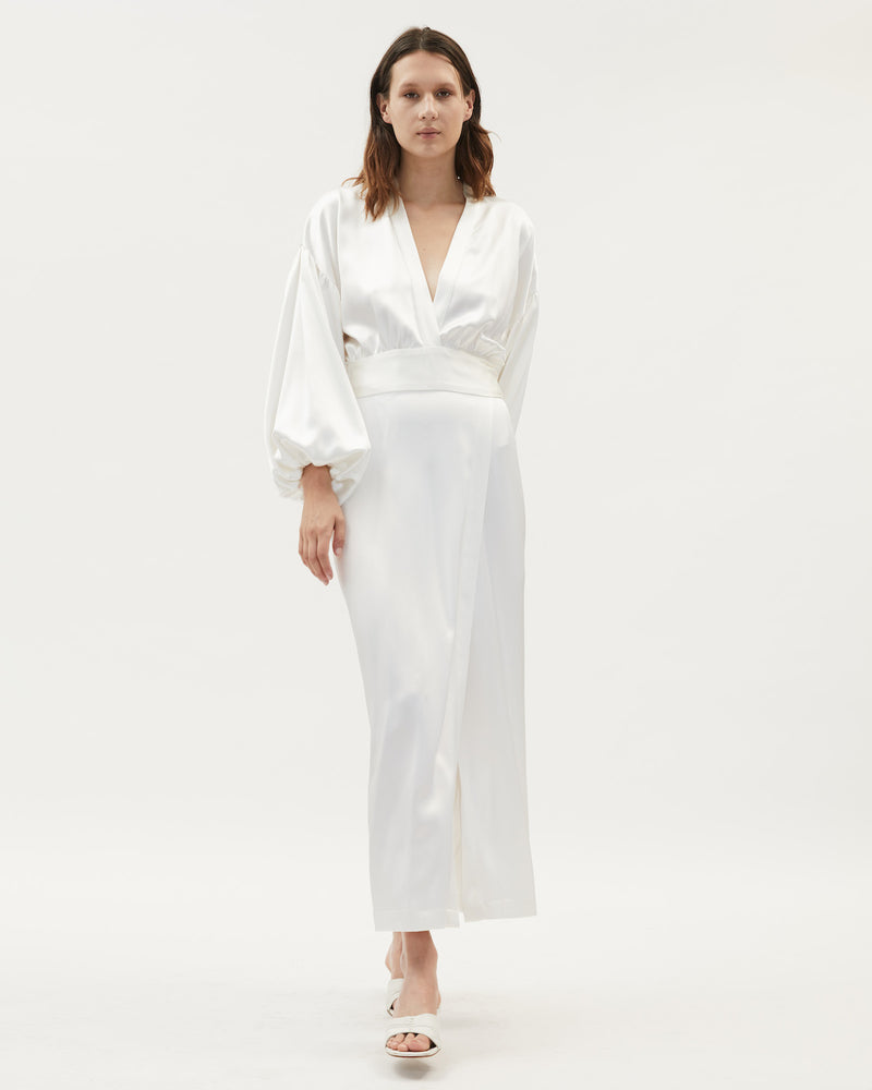 
            
                Load image into Gallery viewer, ISABEL WRAP DRESS | IVORY COLLECTION
            
        