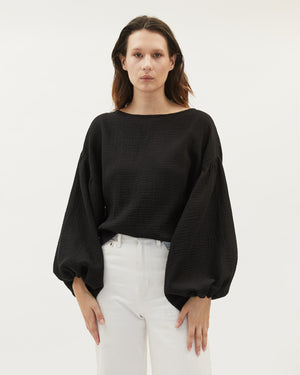 BELLA BLOUSE | BLACK ORGANIC MUSLIN