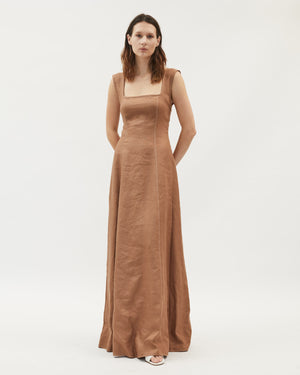 Naia Dress - Cognac Contrast Stitch