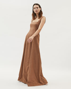 Naia Dress - Cognac Contrast Stitch