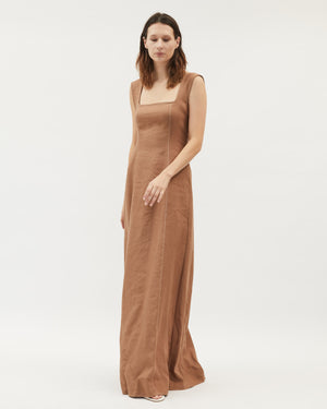 Naia Dress - Cognac Contrast Stitch