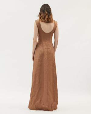 Naia Dress - Cognac Contrast Stitch