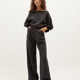 LOUIE CROP | BLACK WASHED LINEN