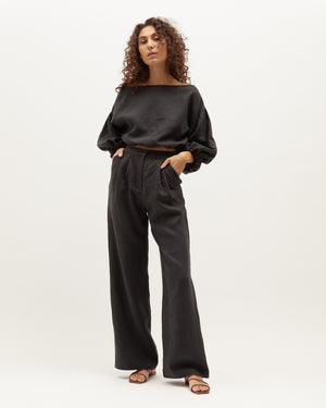 LOUIE CROP | BLACK WASHED LINEN