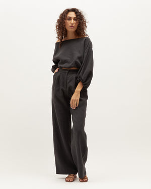 Zoe Pant - Black Washed Linen