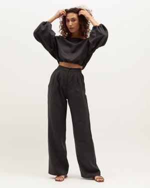 LOUIE CROP | BLACK WASHED LINEN