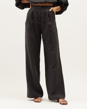 Zoe Pant - Black Washed Linen