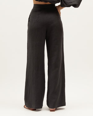 Zoe Pant - Black Washed Linen