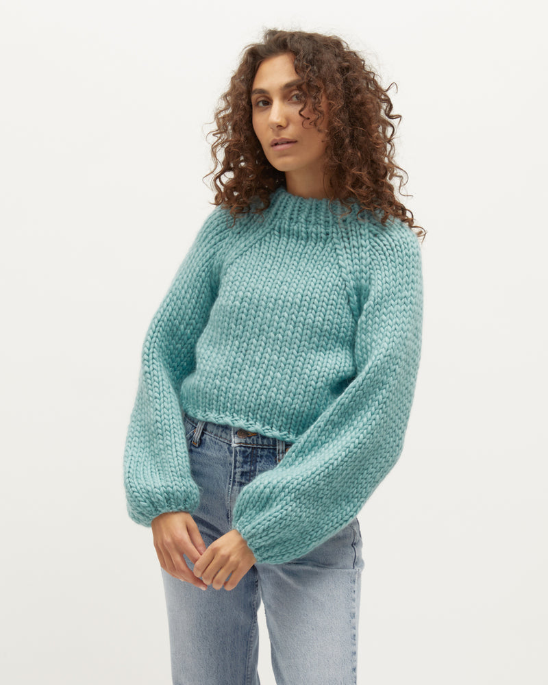 
            
                Load image into Gallery viewer, Hand Knit | Crop Jumper - Soft Aqua
            
        