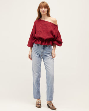 
            
                Load image into Gallery viewer, *A&amp;amp;S* | ANNA FRILL BLOUSE | RED SHOT LINEN
            
        