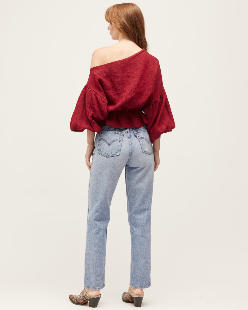 
            
                Load image into Gallery viewer, *A&amp;amp;S* | ANNA FRILL BLOUSE | RED SHOT LINEN
            
        