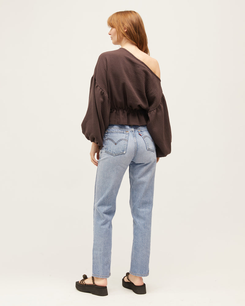 
            
                Load image into Gallery viewer, ANNA FRILL BLOUSE | ESPRESSO MUSLIN
            
        