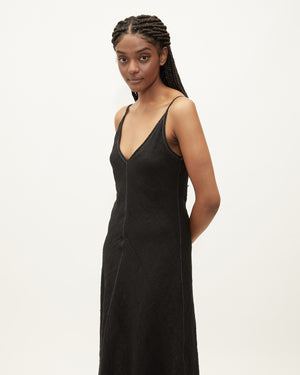 Sloane Dress / Black Textured Linen