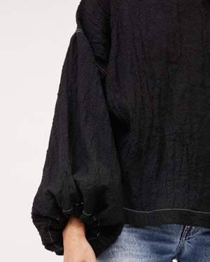 BELLA BLOUSE | BLACK CONTRAST STITCH LINEN