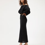 Bias Skirt | Black Contrast Linen