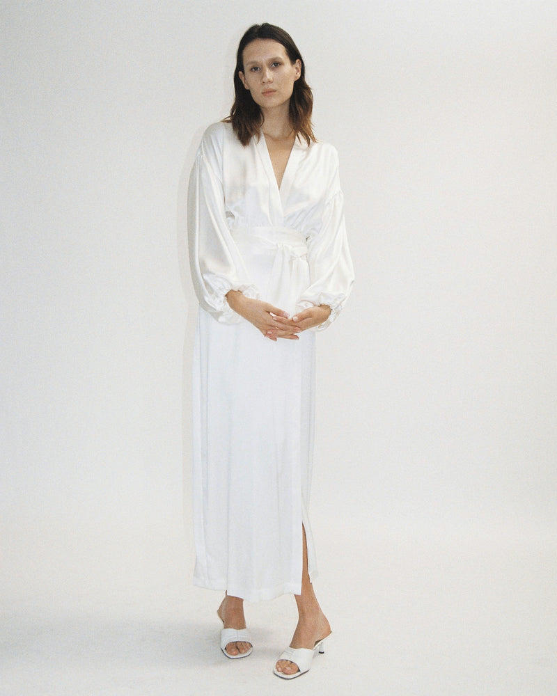 
            
                Load image into Gallery viewer, ISABEL WRAP DRESS | IVORY COLLECTION
            
        